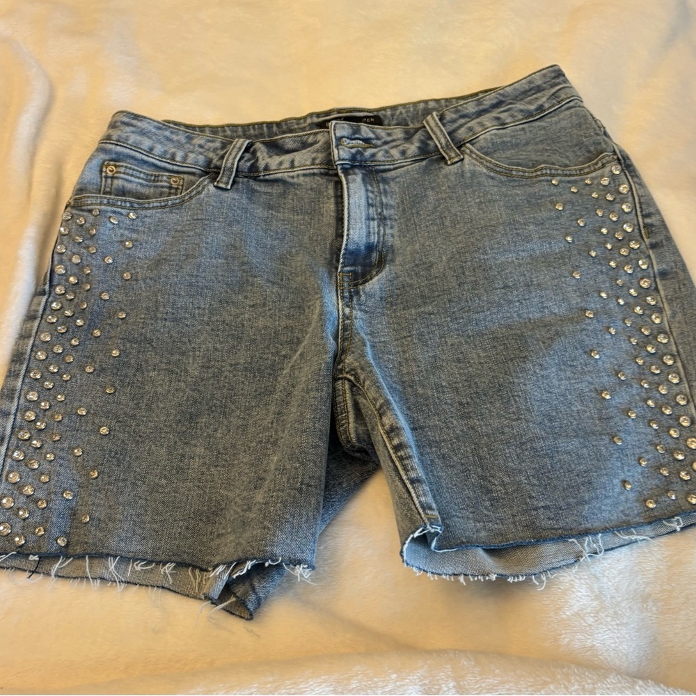 Boston Proper Blue Jean Shorts with Studded Detail